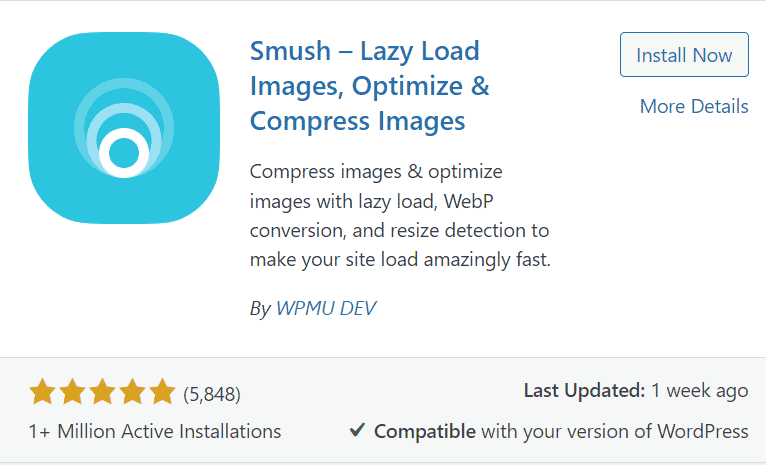 Screenshot of Smush plugin on WordPress