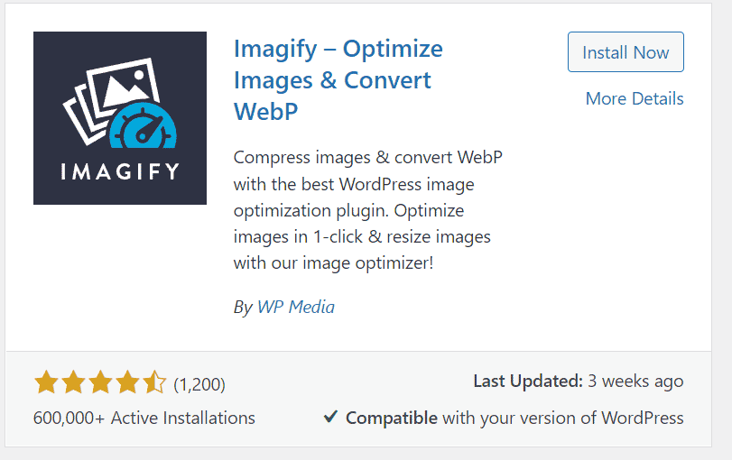 Screenshot of Imagify plugin on WordPress