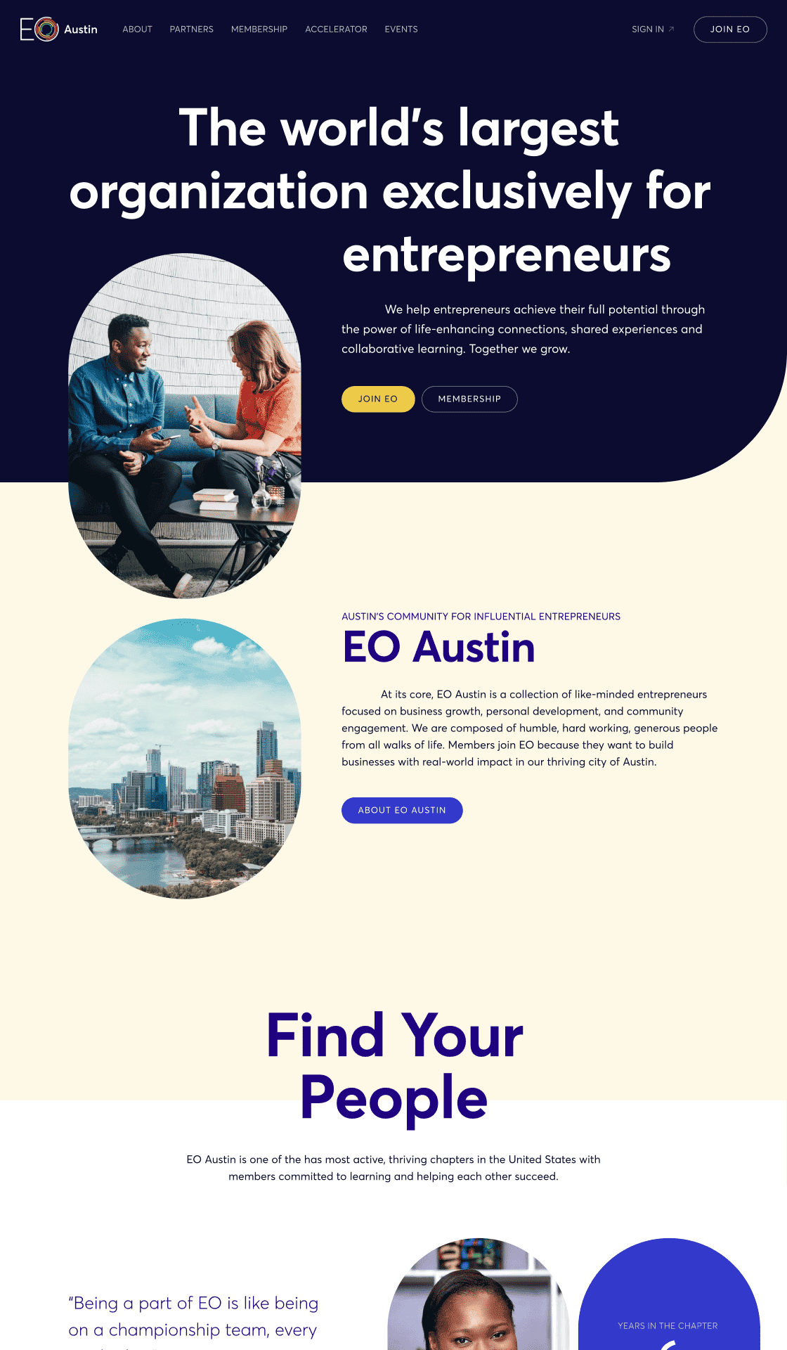 EO Austin - Desktop View of the Homepage